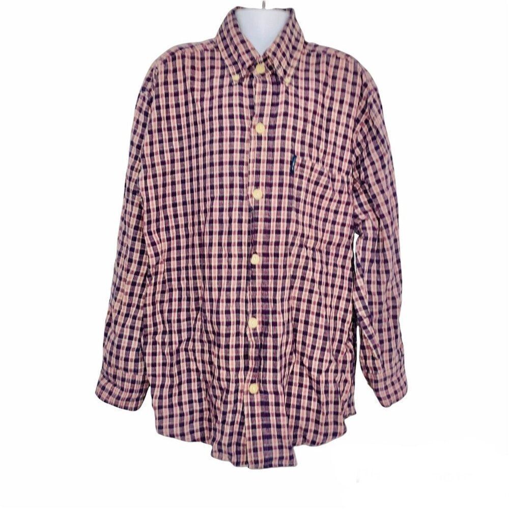 Ringo Sport Boys Shirt M 10-12 Blue Red Plaid Button Up Long Sleeve Casual